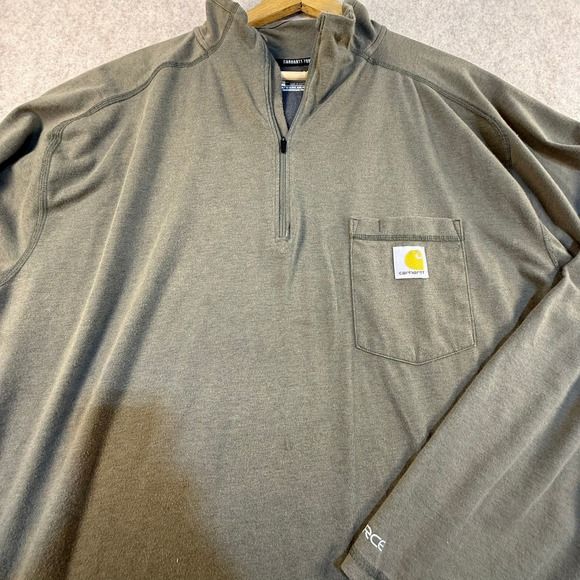 Carhartt Force Mens 2XL Quarter Zip Pullover Long Sleeve Work Shirt Olive Green - Picture 4 of 5